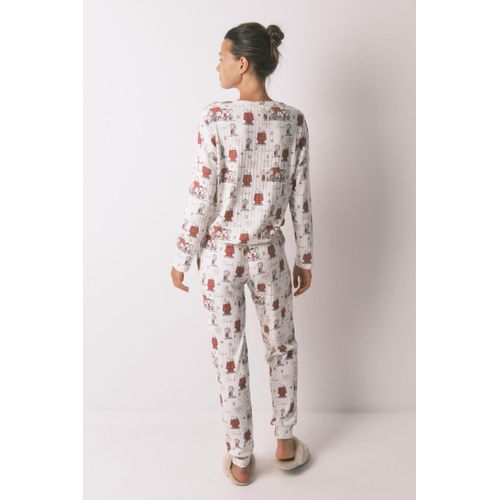 product_image_name-Women Secret-White soft ribbed long pajamas Snoopy-5