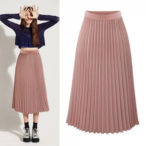 Generic 8889 European Station New Chiffon Skirt Medium Length Pleated Skirt Elastic High Waist Slim Slim Loose Skirt Pink M Best Price Online Jumia Egypt