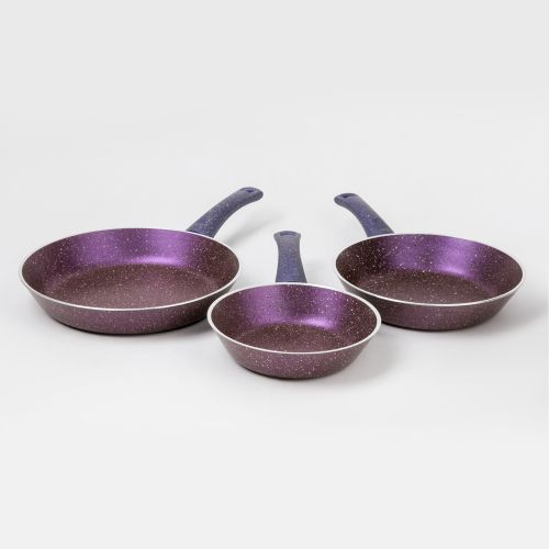 اشتري Lazord Granite Pro Pan Set - 3 Piece - Size 20, 24, 28 - Purple في مصر