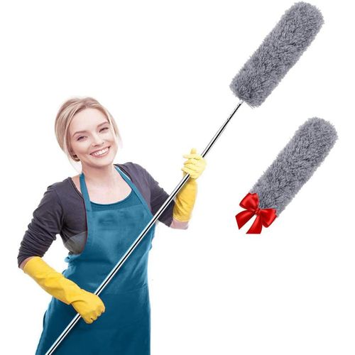 Extra Long Microfiber Duster Broom Long Extension Pole (30 to 100 inches) Scratch-Resistant Cover, Bendable, Washable, Lint Free Feather Dusters for Cleaning Roof Blinds Ceiling Fan,Cobwebs Brush