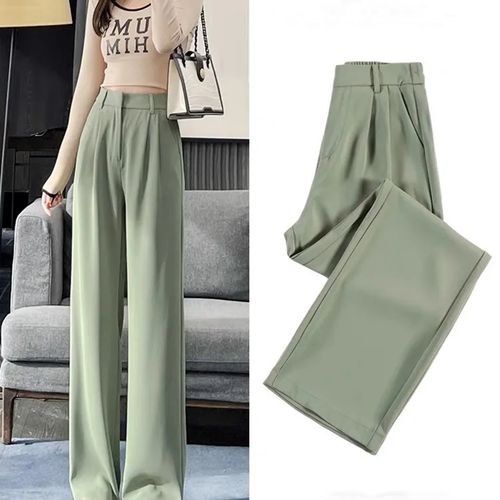 Womens High Waist Wide Leg Pants Ladies Casual Slacks Button