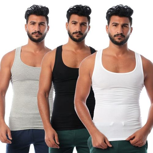 Buy Dice - Set Of (3) Sleeveless Solid Men T-shirt - 100% Cotton in Egypt