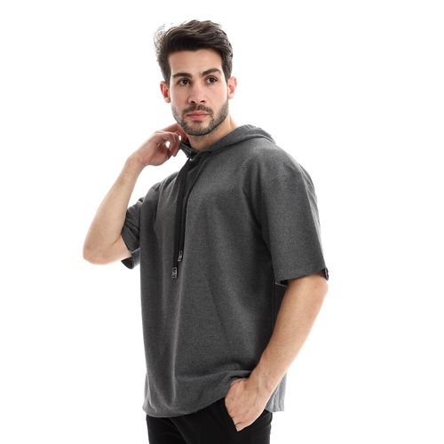 Modaty - Izor Cotton Slip On Comfy Hooded T-Shirt - Black