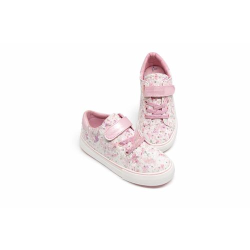 product_image_name-Generic-Girls Floral Print Sneakers, Pink,  Loop Closure, Lace-Up Design, lather Shoes 128-3