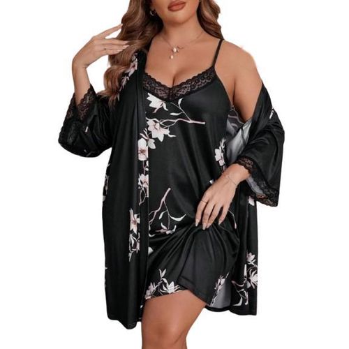 product_image_name-Generic-Jasmine Printed Short-Sleeve Robe Set - Custom Size - Black-1