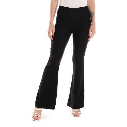 Belle Solid Pattern Elastic Waist Flare Black Pants @ Best Price