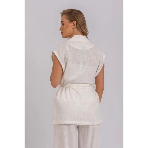 product_image_name-Esla-Sleeveless Notch Neck Plain Lace Up Vest - Off White-6