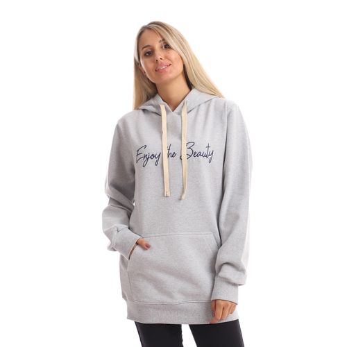 Buy Izor " Enjoy The Beauty" Embroidered Hoodie - Heather Light Grey in Egypt