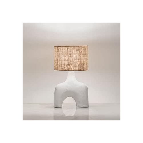 product_image_name-Generic-Artistic White Table Lamp – Boho Modern Accent Lighting, Sculptural Matte Base with Beige Woven Shade YL-T-552-1