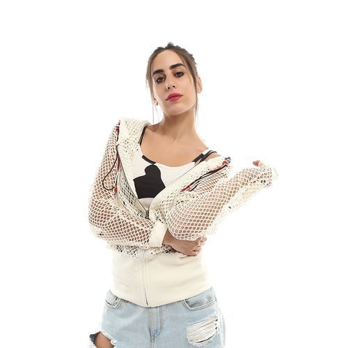 Ravin Set of Perforated Jacket &amp; Printed Tank Top - Off White