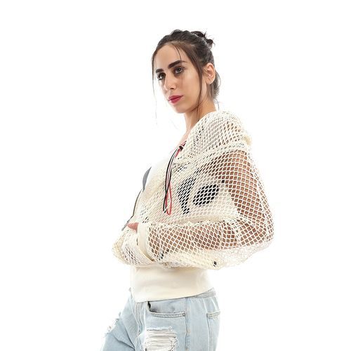 Ravin Set of Perforated Jacket &amp; Printed Tank Top - Off White