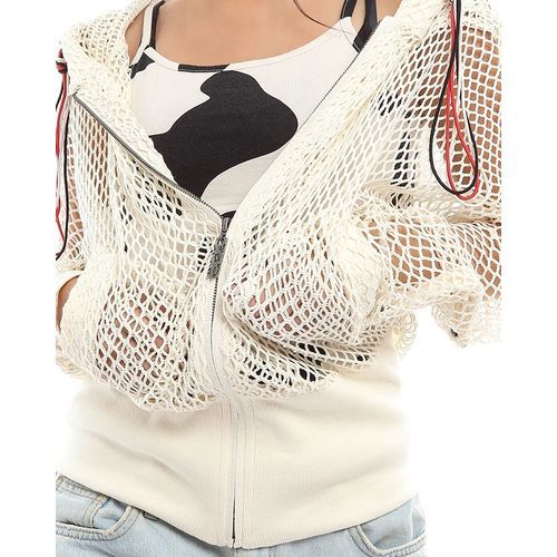 Ravin Set of Perforated Jacket &amp; Printed Tank Top - Off White