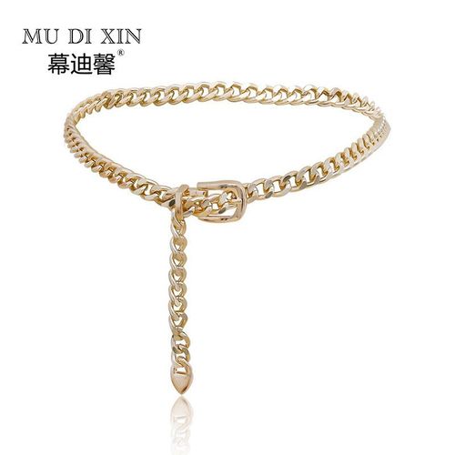 Generic Explosive European and American popular cross border decorative metal chain waist chain decorative belt ins style personality denim belt for women Gold Width 1.3cm length 103cm Best Price Onli...