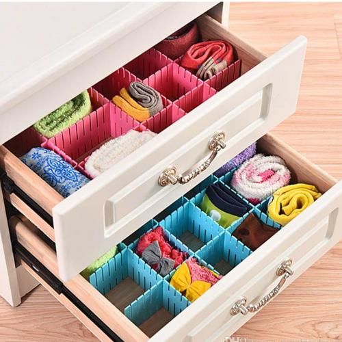 White Adjustable & Interlocking Closet Drawer Dividers Organizer