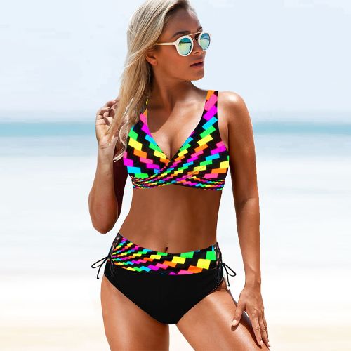 Women Swimwear Bikini Set Padded Bra High Waisted Swimsuit Bathing Suit Swimming  Costume Plus Size