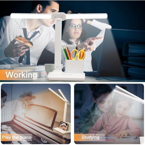 product_image_name-Generic-مصباح مكتب LED مزدوج الرأس مع حامل قلم -أباجورة مكتب قابلة لإعادة الشحن USB -إضاءة حماية العين بتحكم باللمس -مصباح طاولة للقراءة والدراسة للأطفال والمنزل والمكتب-4