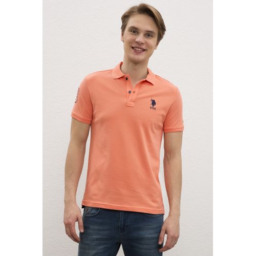 salmon polo shirt