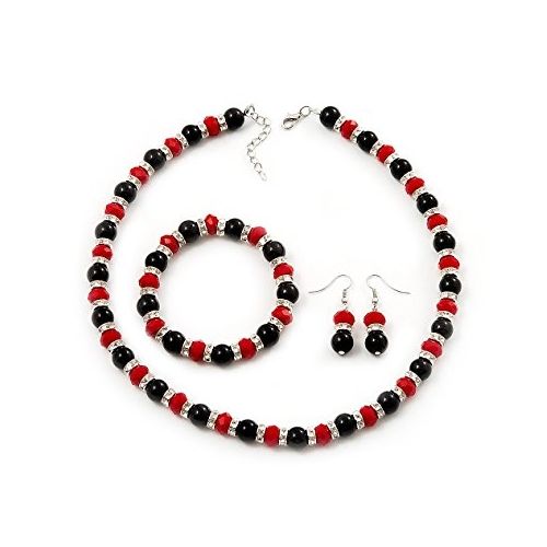 اشتري M.T Necklace and bracelet and earrings of black and red beads في مصر