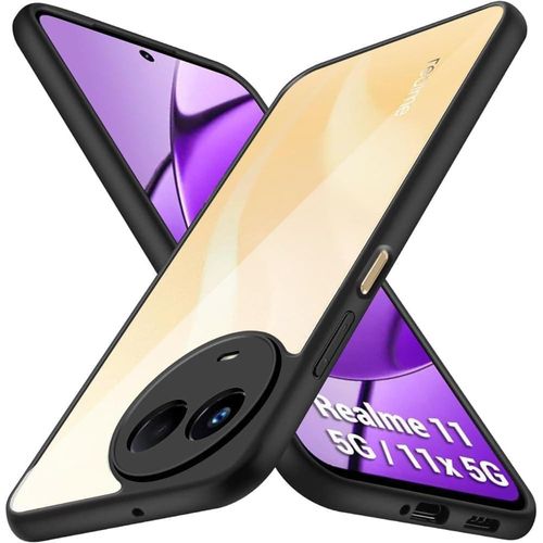 Transparent protective cover for the Realme 11 5G / 11x 5G mobile phone, resistant to shocks and scratches, made of polycarbonate and flexible silicone, anti-yellowing by Tentech – Black
