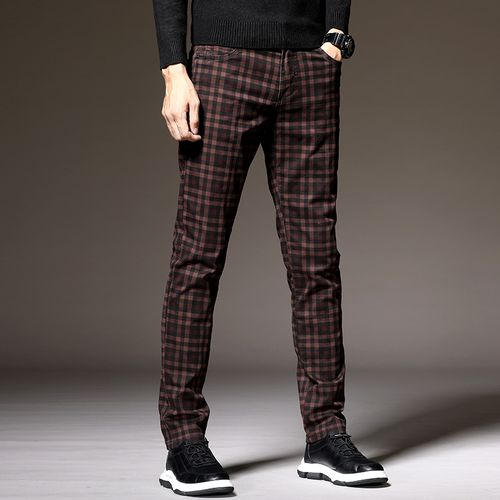 Bussiness Casual Mens Plaid Trousers Slim Fit Check Pants Fashion Mens  Pencil Pants England Style Men Button Skinny Pants  Casual Pants   AliExpress