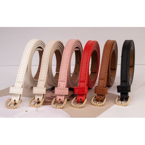 product_image_name-Generic-حزام جلدي نسائي بإبزيم ذهبي دائري، حزام رفيع، أبيض-3