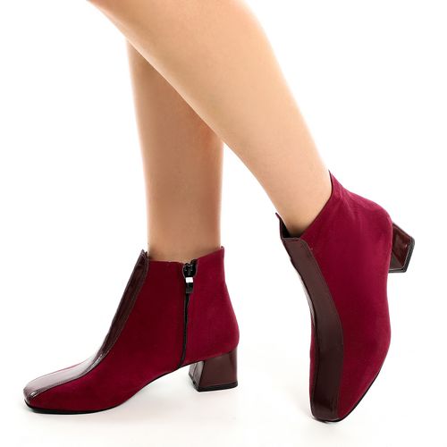 اشتري Heeled Side Zipper Ankle Boots - Maroon في مصر