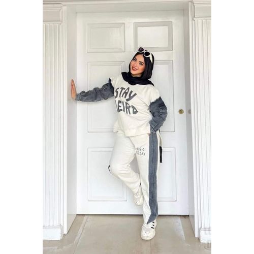 product_image_name-Generic-بدلة نسائيه لون ابيض مطعم رمادى خامة عالية الجودة-1