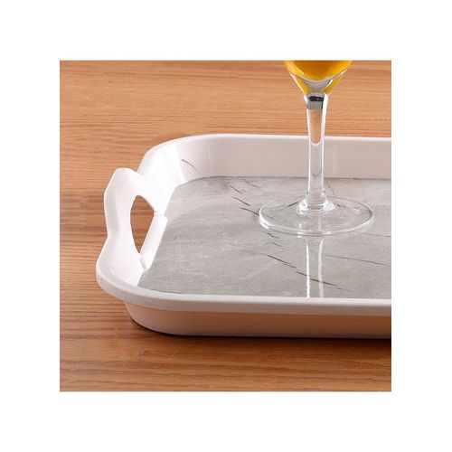 product_image_name-Generic-Melamine Marble Design Rectanglar Shape Serving Tray With Handle White/Grey 15inch-2