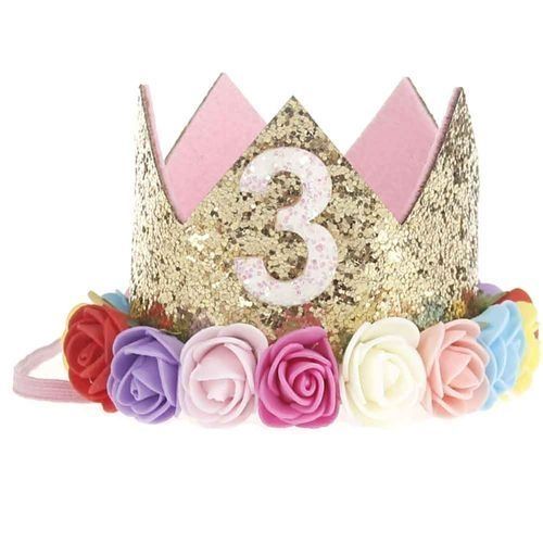 Buy Memories Maker Glitter Crown With Flower Headband For Birthday 3 in Egypt
