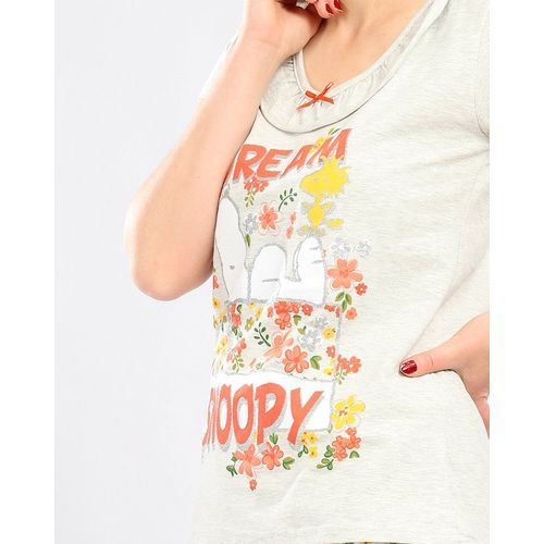 Generic طقم بيجامه مكون من لونين بلوزة قصيرة  مطبوع على الصدر وبنطلون -برتقالى- لبنى