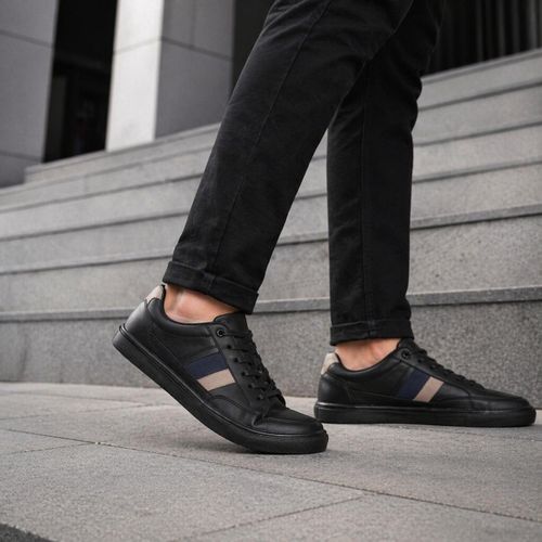 cool casual black low sneakers