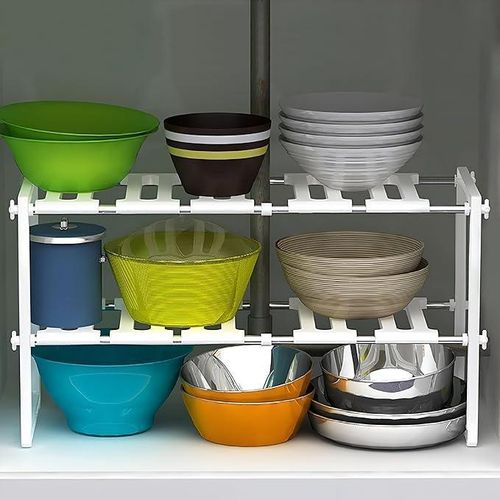 product_image_name-Generic-رف تخزين قابل للتوسيع - رف تحت الحوض من طبقتين لتنظيم مساحات المطبخ والحمام، تصميم متين من الستانلس ستيل، الواح قابلة للازالة للاستخدام متعدد الاستخدامات-1
