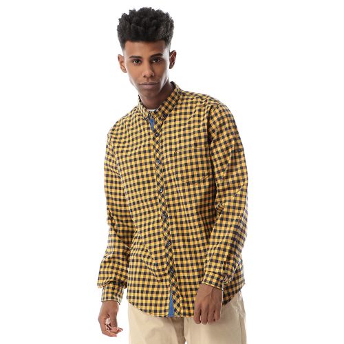 Ravin Plaided Buttoned Mustard Casual Shirt
