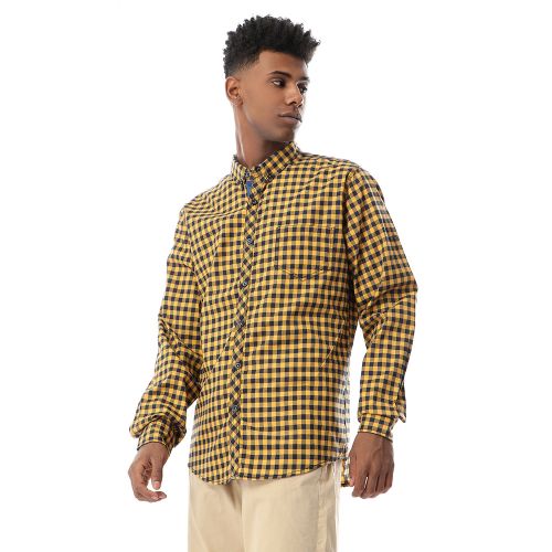 Ravin Plaided Buttoned Mustard Casual Shirt