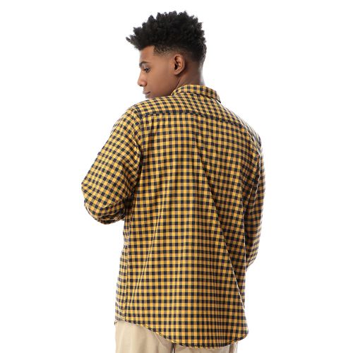 Ravin Plaided Buttoned Mustard Casual Shirt