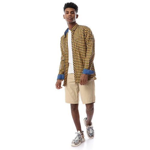 Ravin Plaided Buttoned Mustard Casual Shirt