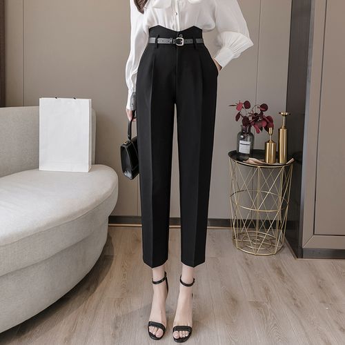 Fashion (Black(Long))Seoulish 2022 New Formal Women's Harem Pants Spring  Summer Chic High Waist Office Solid Minimalism Pant Workwear Female Trouses  DOU @ Best Price Online