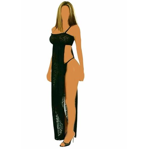 Buy Lingerie - Long Dress - Open - Black - Chiffon in Egypt