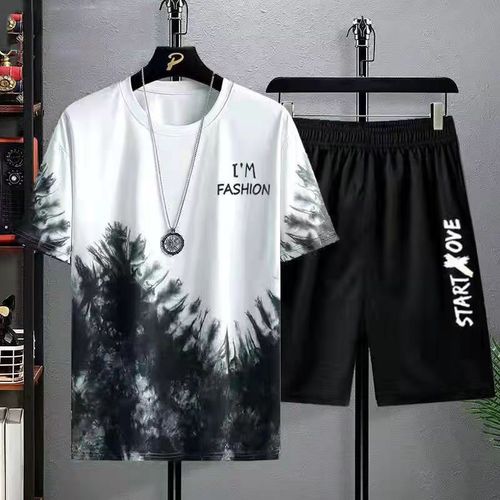 Buy Men`s Printed Short T-Shirt Set Black/White7 in Egypt