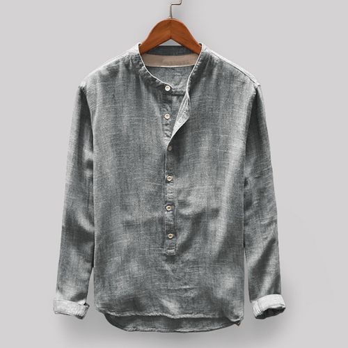 Buy Fashion Hiamok Fashion Mens Autumn Winter Button Casual Linen And Cotton Long Sleeve Top Blouse in Egypt