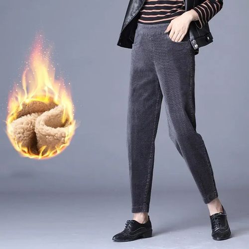 Fashion (gray)Casual Elastic High Waist Warm Pantalones Thicken