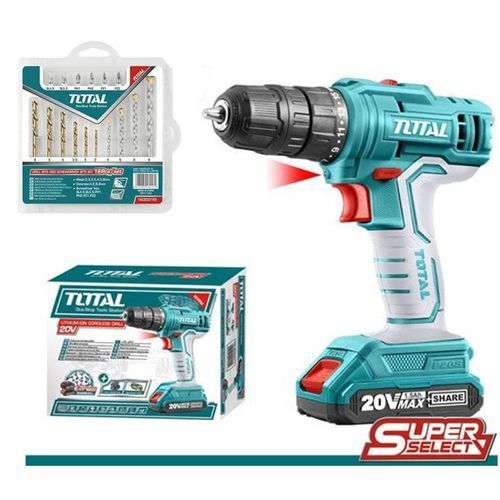 Buy TOTAL Drill 1 Battery 20 Volt 45 Newton And Charger + Set Of Iron Bits, Wall Ransom in Egypt