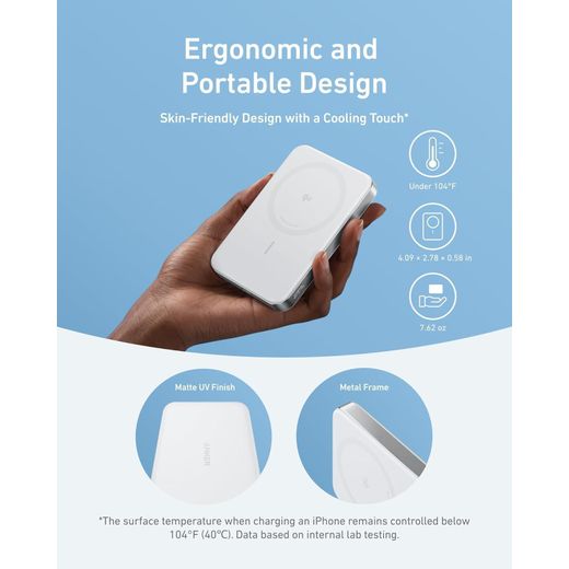 Anker MagGo Power Bank, Ultra Slim 10000mAh Magnetic Battery Pack, Qi2 Certified, Portable,15W Ultra Fast MagSafe Compatible Charger, Ergonomic Design, For iPhone 16/15/14/13/12- White - image 4