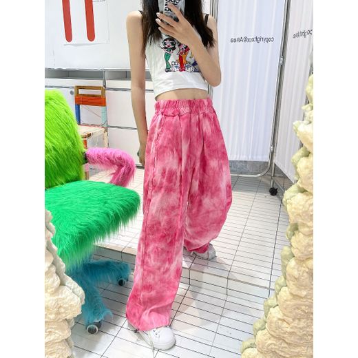 Fashion (Black)Fashion Tie Dye Corduroy Pants Women Elastic High Waist Loose Casual Trousers Harajuku Streetwear Wide Leg Pantalones Y2k DOU - image 2