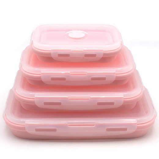 Generic Silicone Refrigerator Box Set - Leakproof Lids - 4 Pieces - Pink - image 4
