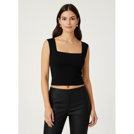 VATSHI Women’s Sleeveless Square Neck Crop Top, Casual Stretchy Tank, Black - image 4