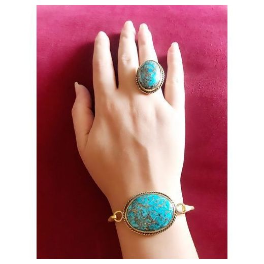 Handmade Bracelet & Ring Fayrouz Stone Gold Plated - 2 Pieces Set Women Jewelry - image 2