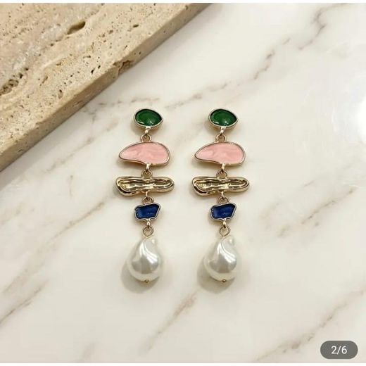 Generic Boho-Chic Multicolor Geometric Drop Earrings with Baroque Pearl - image 3