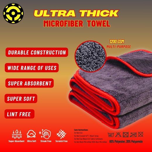 MT Ultra Thick Microfiber Towel – 1200 GSM – Super Absorbent, Lint-Free & Scratch-Free – Multi-Purpose for Car, Home & Office – Grey - (cm 30 * 40) - image 2