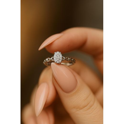 3Diamonds Exclusive Silver Oval Chain Ring for Women – Platinum & Rhodium Plated, Sparkling Zircon Stone, Elegant Chain Design in Multiple Sizes - image 3